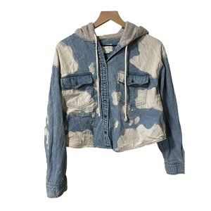 American Eagle Outfitters Size Medium Blue & White Jean Hooded Jacket #Y-4-3-0